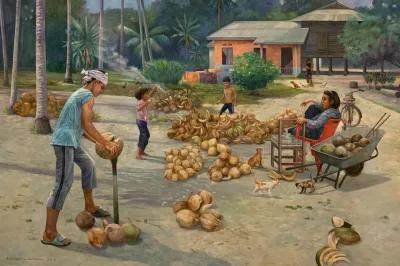 Family working painting by Amirudin Ariffin