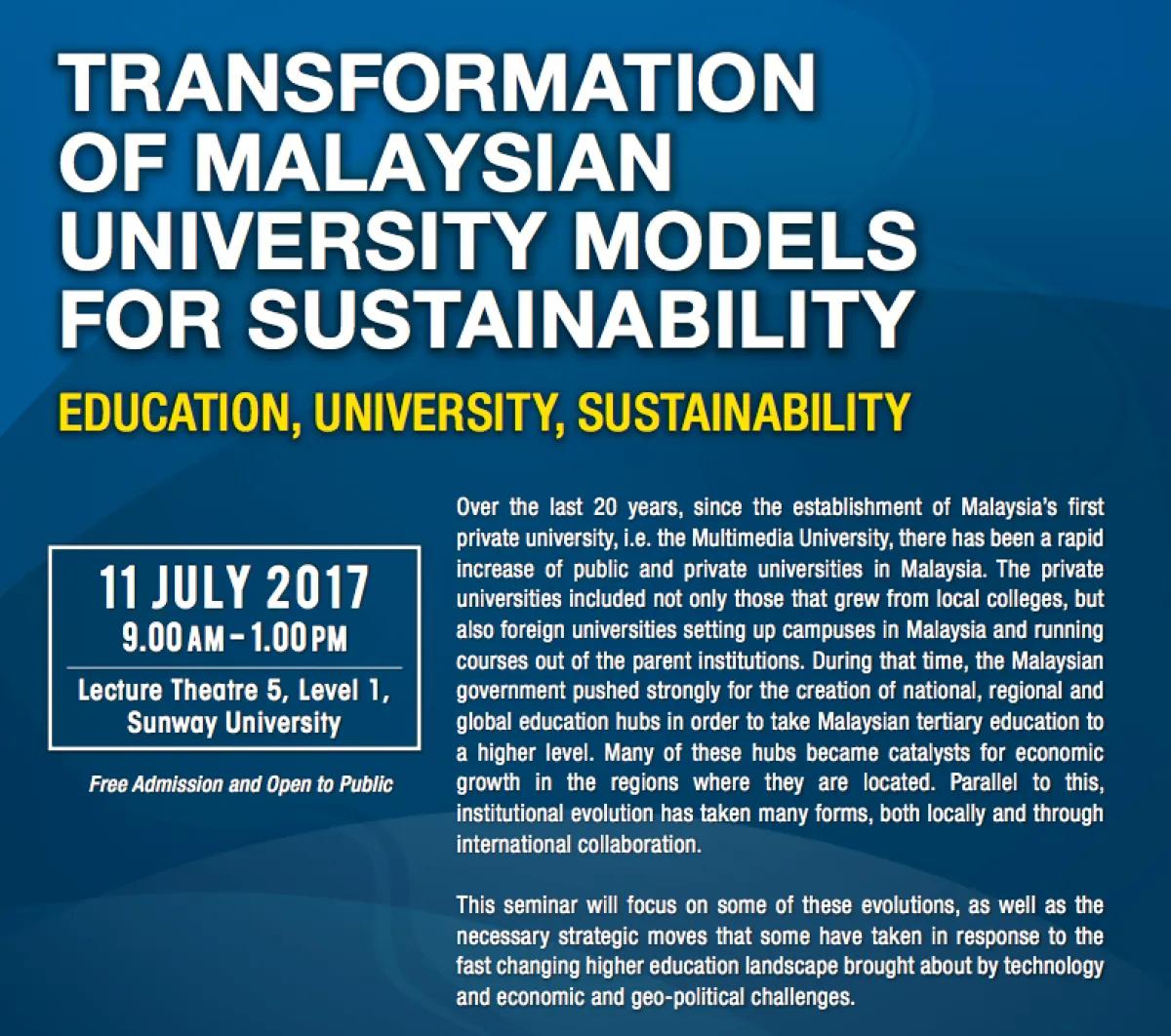 Transformation Of Malaysian University Models For Sustainability