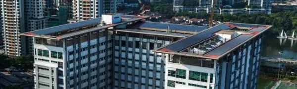 Solar panels installed on the roof of the campus