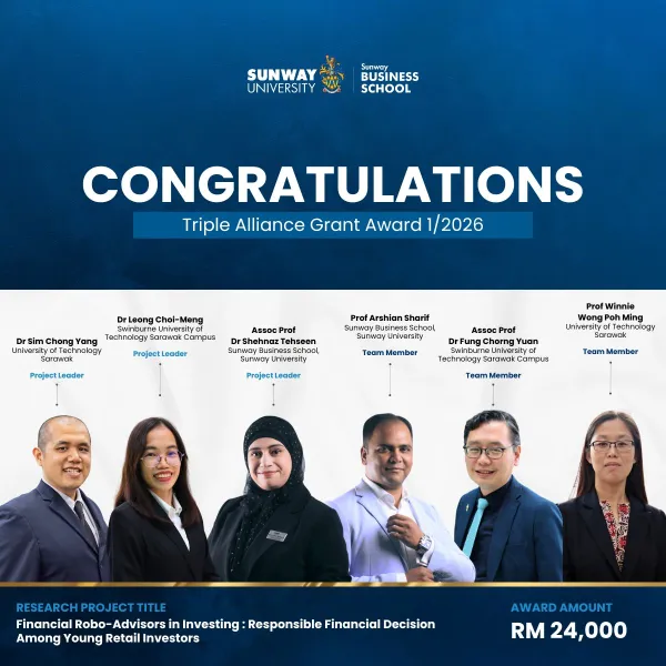 Sunway Business School Celebrates Triple Alliance Grant Award Recipients