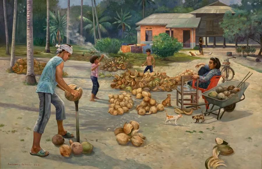 Family working painting by Amirudin Ariffin