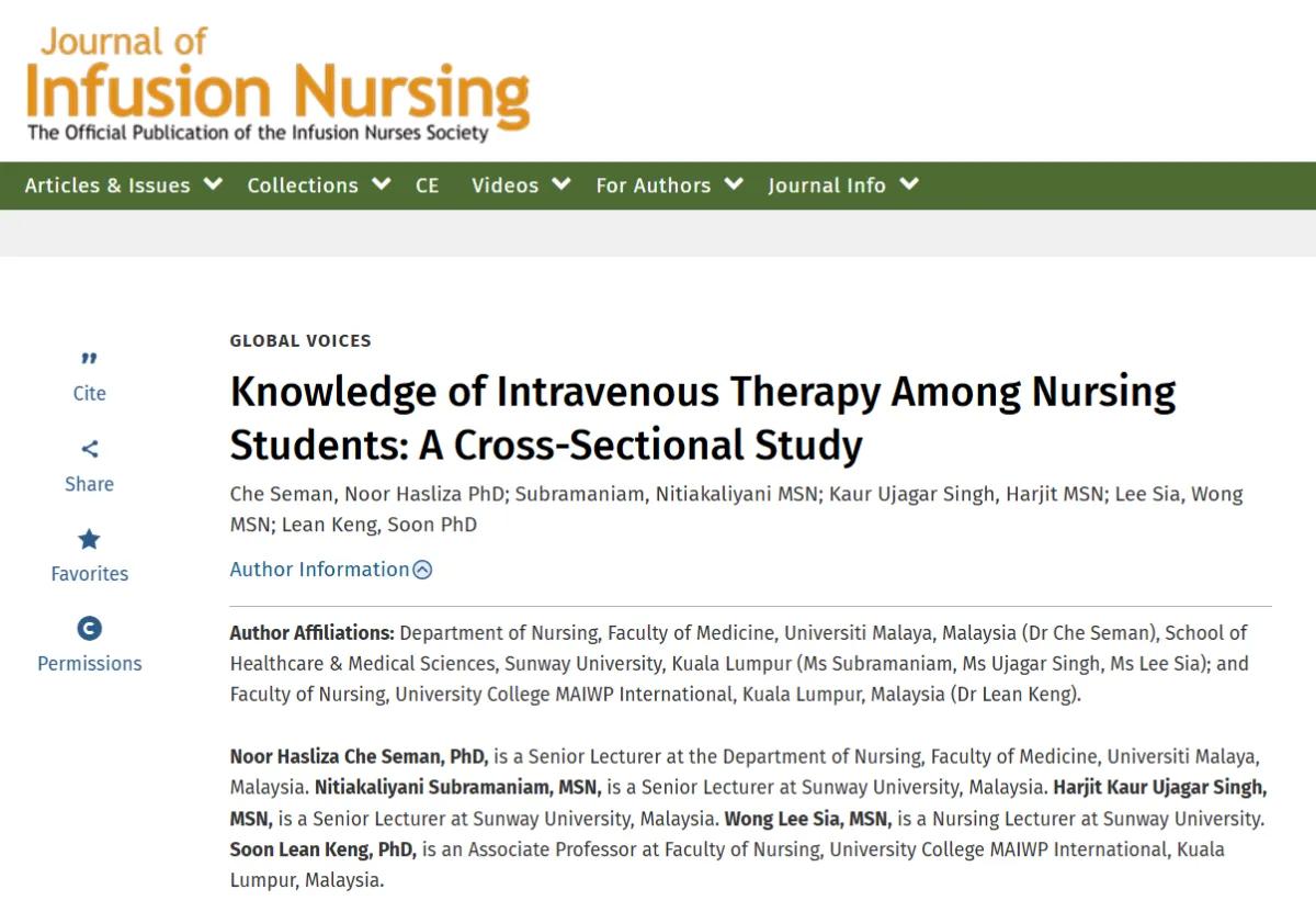 FMLS Nursing Lecturers Publish Study on IV Therapy Knowledge