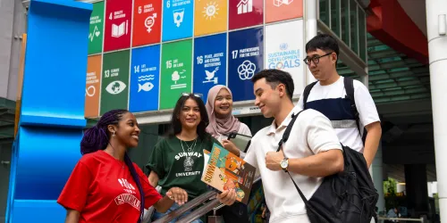 sdg logos and students